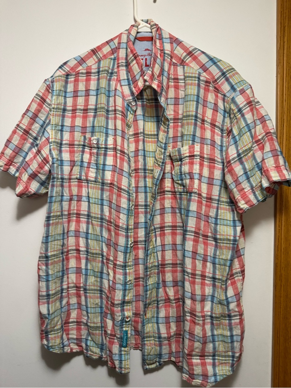 Men's Short-Sleeve Plaid Button-Up Shirt - Red/Blue/Yellow